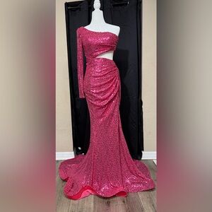 Pink Sequin One-Shoulder Gown